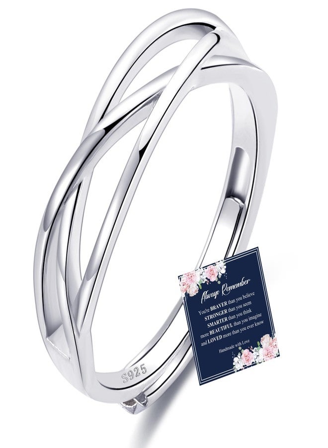 OOOPEL Sterling Silver Adjustable Ring - Silver Cubic Zirconia Twist Love Knot Dainty Minimalist Open Finger Ring - Image 1
